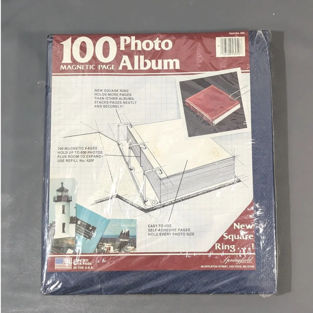 Springfield 100 Magnetic Page Photo Album Navy Blue Square Ring Holds 600 550